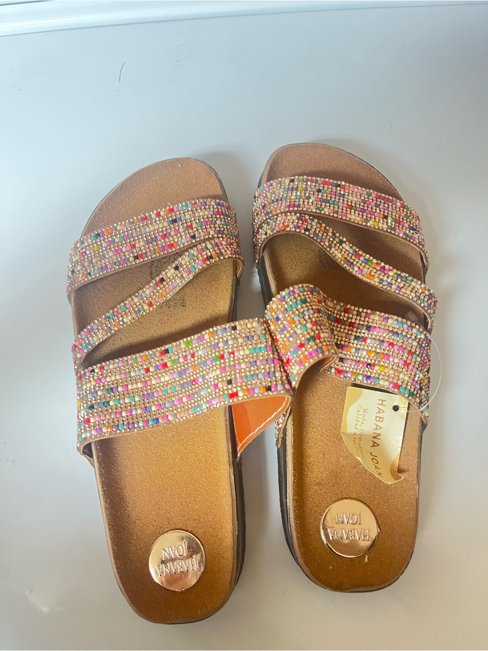 Bernardo Multicolor Beaded Slide Sandals - Bronze Base